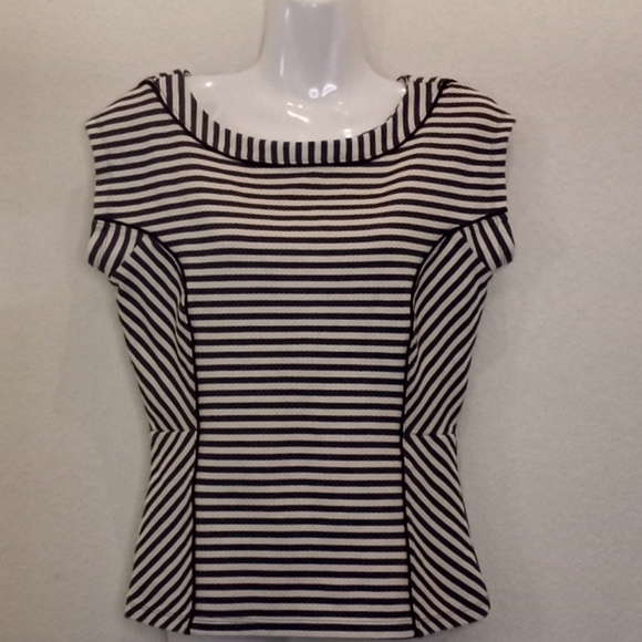 Ann Taylor Pique Knit Striped Cap Sleeved Top - Picture 5 of 14
